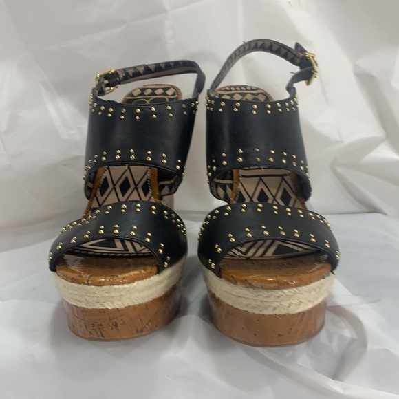JESSICA Simpson Geno Cork look Platform Wedge Leather Studded Buckle Size 10B - Picture 2 of 12